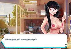 Beautiful anime-style game with big boobed gamer girl Sophie and big dick owner