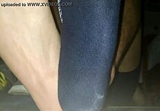Gay fetish video with blue sweaty socks and barefeet ends with a facial