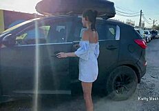 Two Girls Flash Pussies in Public Without Panties on Beach