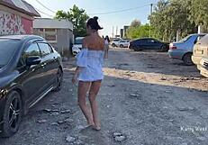 Two Girls Flash Pussies in Public Without Panties on Beach