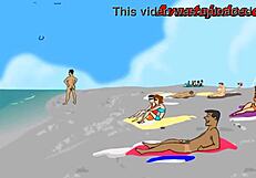 Cartoon porn with three gay men on a nudist beach