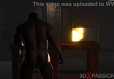 Shaved pussy slave gets hard cock in her ass hole