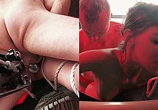 Skinny slut caged and fucked by machines until she begs