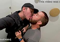 Big cocked stud gets blown by airport toilet duo