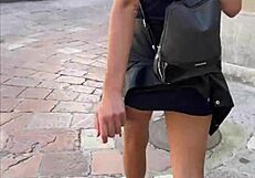 Young beauty gets a rough ball licking and deepthroat in a public place