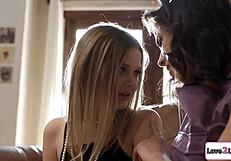 Small blonde and girlfriend have role play sex with oiled up bodies