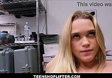 Blonde teen shoplifter gets stripped and fucked by cop
