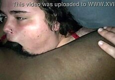 A white chubby lover gives a deepthroat blowjob to a black big cock