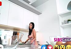 Young and straight stepson helps in the kitchen and then gets some action