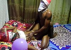 Skinny teen presents wet pussy as Christmas gift