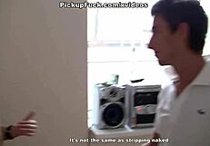 Two blondes give blow jobs during a dance class