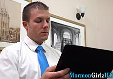 Young Mormon missionaries in action at work