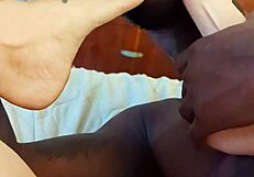 Brunette gets big black cock in doggy style in this porn video