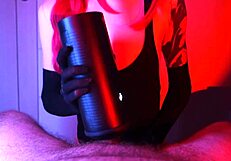 A beautiful brunette meets her man’s needs with a new sex toy and a blowjob