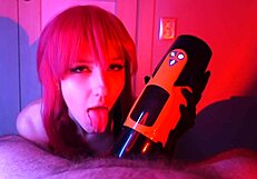 A beautiful brunette meets her man’s needs with a new sex toy and a blowjob