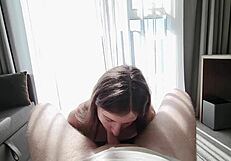 Early morning hotel fun with a sensual deepthroat session