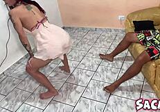 Beautiful shemale's first anal scene with a facial finish