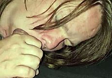 Young wife gives great blow job with deep throat and moans while spitting on the cock
