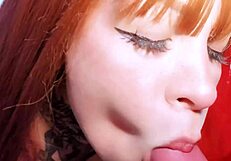 Redhead gets a deepthroat facial in early morning sex