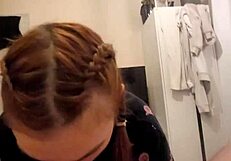 Redhead roommate gives me a sloppy deepthroat blowjob