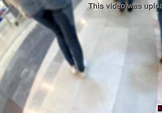 Skinny Teen Flashes Wet Jeans with Public Pee in Shopping Mall