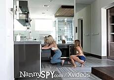NannySpy Lesbian Nanny Caught Stealing, Sucks Big Cock for Hardcore Facial with Blonde Small Tits