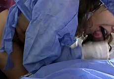 The nurse sucks my cock and gets a semen sample from her mouth