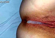 Blue-eyed Argentine woman gets her pussy filled with sperm