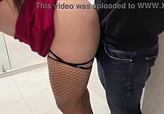 having wild bathroom sex with a tall curvy secretary