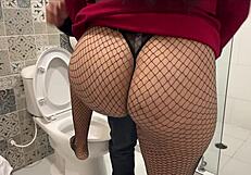 having wild bathroom sex with a tall curvy secretary