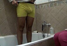 Stepmom watches stepson wash his cock in bath