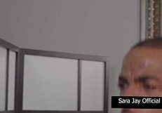 Sara Jay's massive ass bounces on wide mazee god