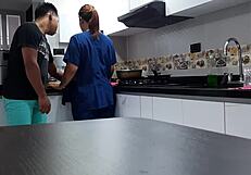 Convincing the employee for a quick kitchen fuck session