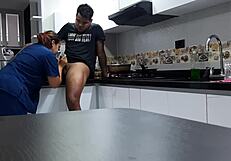 Convincing the employee for a quick kitchen fuck session