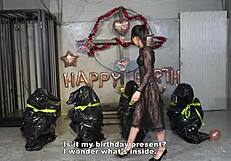 Four Masochistic Men Delivered as Presents to Mistress Sara