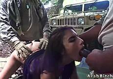 An Arab teen got drilled hard by a white soldier in her first military encounter.
