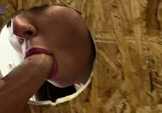 I’m such a slut, giving myself through gloryhole to two huge cocks.