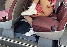 Damn, hot woman flashes and gropes herself wild on public bus!