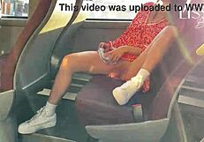 Damn, hot woman flashes and gropes herself wild on public bus!