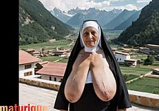 busty vintage granny showing off huge natural curves in retro style