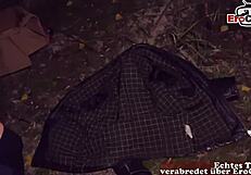 Skinny mature redhead German milf bangs POV in public!