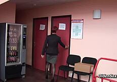 French mature business lady in stockings gets drilled hard at the office. This redhead cougar handles a massive cock like a pro.
