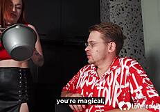 Role playing naughty fantasies with redhead on her knees for wild sucking