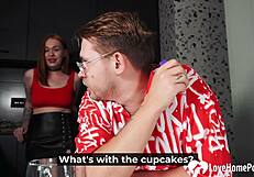 Role playing naughty fantasies with redhead on her knees for wild sucking