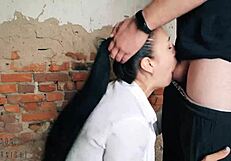 long haired teen facefucked hard in abandoned building
