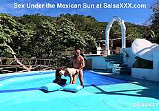 tattooed latina getting wild and freaky by the pool, so hot