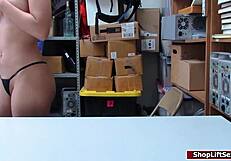 lp officer catches ebony shoplifter for a rough interracial fuck at work