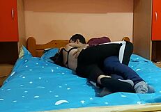 Petite babe rides boyfriend's dick with her tight pussy hard