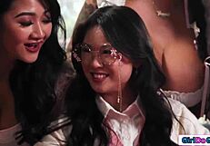 Ever seen an all-Asian lesbian college orgy with petite shaved beauties?
