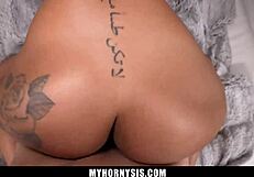 Stepsister opens wide on the couch, getting pounded hard until he fills her tight pussy - MyHornySis